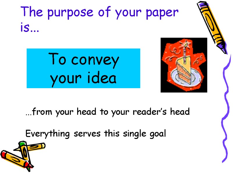 The purpose of your paper is... To convey your idea ...from your head to